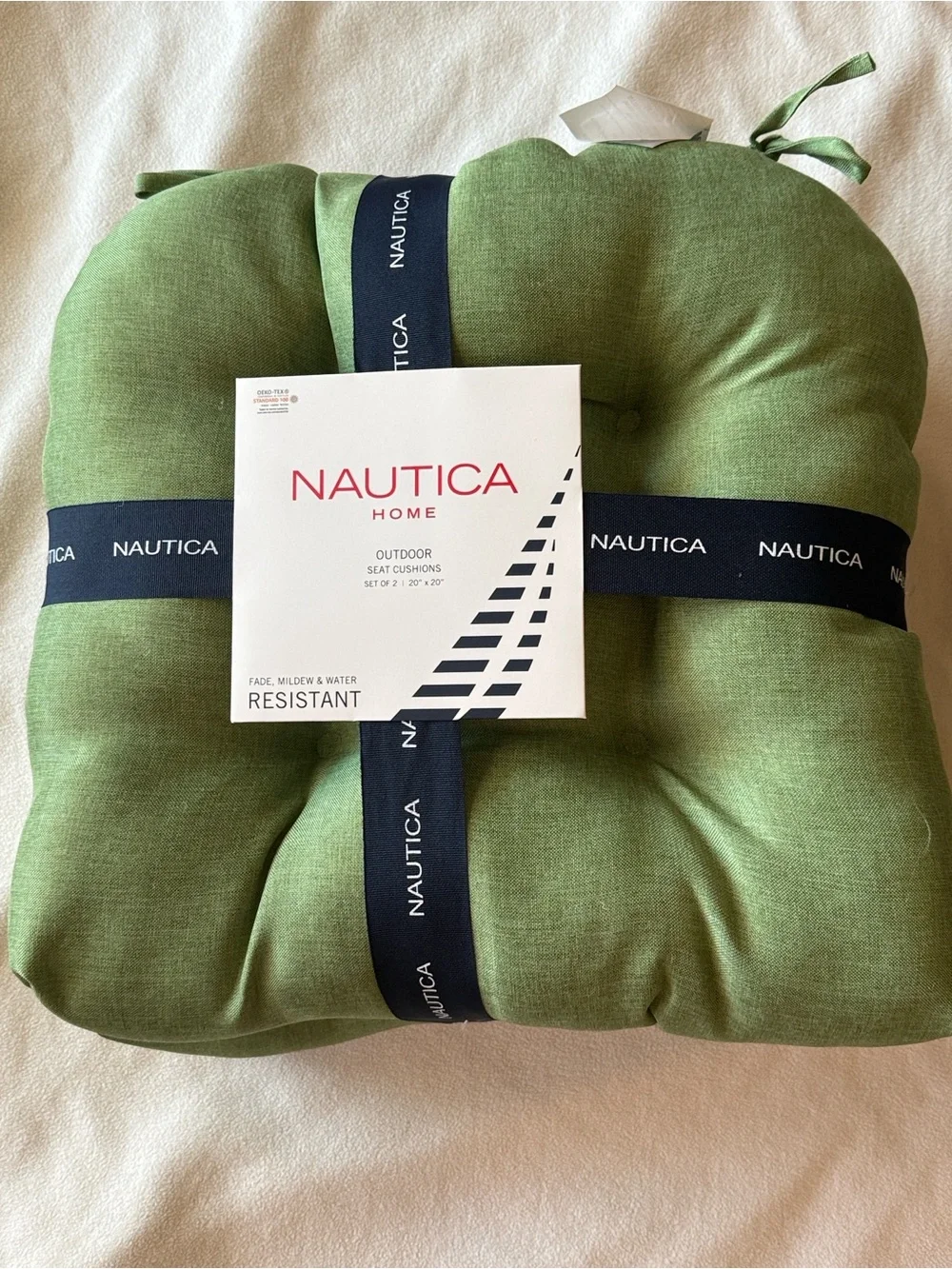 Nautica Green Outdoor Tufted Set of 2 Seat Cushions 20x20